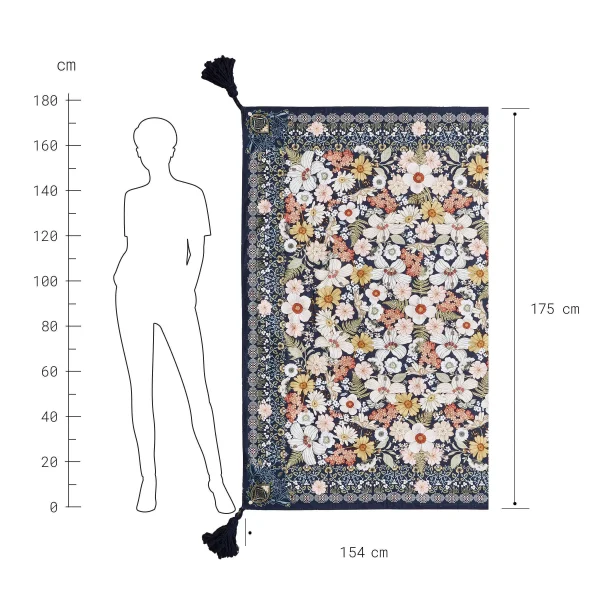 Butlers Picknickdecke L 175 X B 154cm BETWEEN FLOWERS In Dunkelblau 5