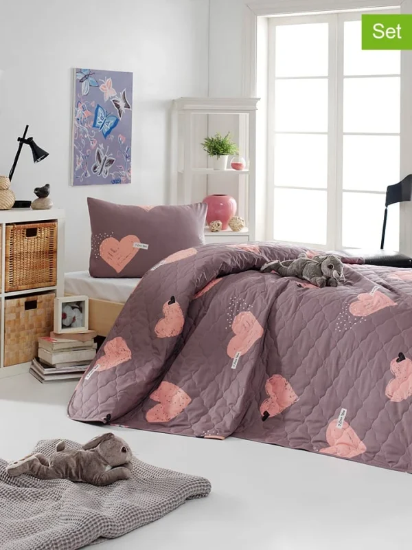 Colorful Cotton 2tlg. Renforcé-Tagesdecken-Set “Paula” In Lila/ Rosa 1