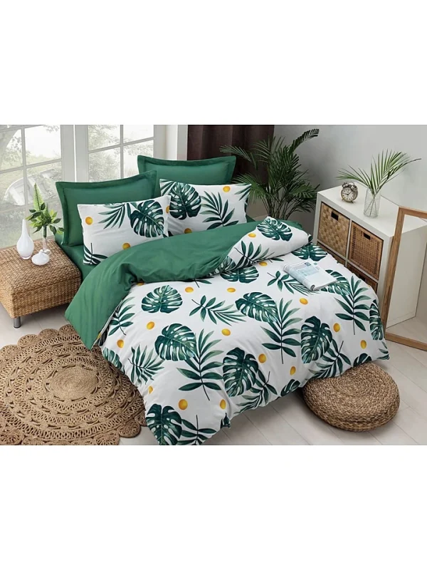 Colorful Cotton Bettwäsche-Set “Monstera” In Weiß/ Grün 1