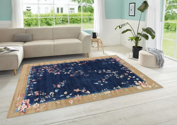 Freundin Home Collection Kurzflor Teppich Orientalisch Gloriosa Dunkelblau Beige 5