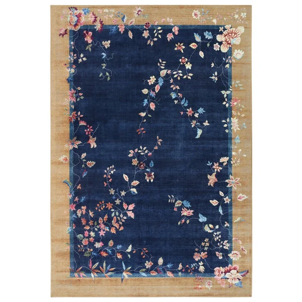 Freundin Home Collection Kurzflor Teppich Orientalisch Gloriosa Dunkelblau Beige 1