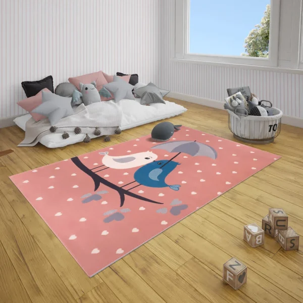 Hanse Home Kinderteppich Kurzflor Love Birds Vögel Rosa 3
