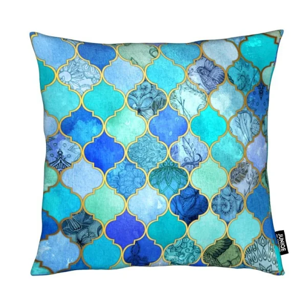 Juniqe Kissen “Cobalt Moroccan Tile Pattern” In Blau & Grün 1