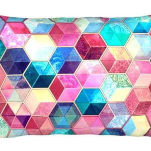 Juniqe Kissen “Topaz And Rubey Crystal Honeycomb Cubes” In Bunt & Rosa 7
