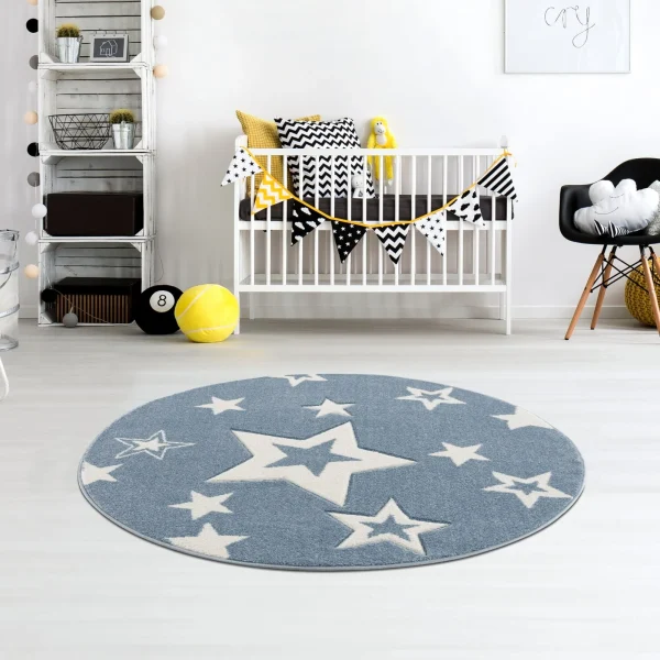 Livone Kinderteppich STARLIGHT In Blau/weiß Rund 4