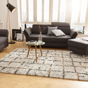 Mint Rugs Hochflor Teppich Grid Creme 12