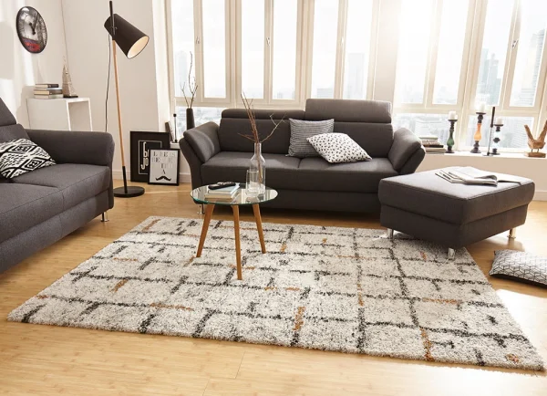 Mint Rugs Hochflor Teppich Grid Creme 5
