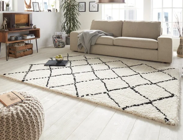 Mint Rugs Hochflor Teppich Hash Creme Schwarz 3