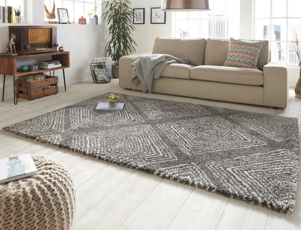 Mint Rugs Hochflor Teppich Wire Grau Creme 5
