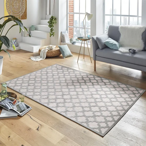 Mint Rugs Viskose Teppich Bryon Relief-Optik Grau 5