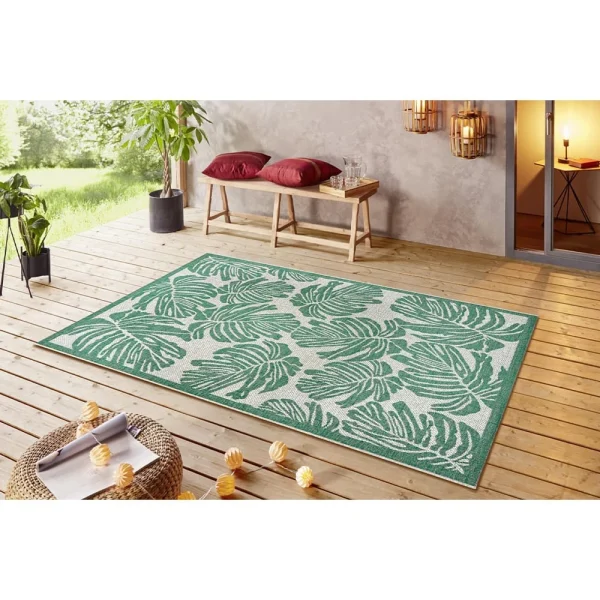 Northrugs In- & Outdoor Teppich Monstera Smaragdgrün Creme 5