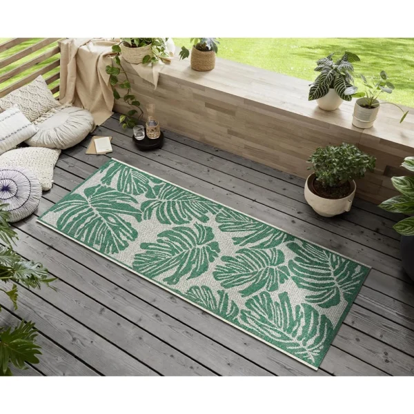 Northrugs In- & Outdoor Teppich Monstera Smaragdgrün Creme 7
