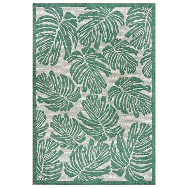 Northrugs In- & Outdoor Teppich Monstera Smaragdgrün Creme 1