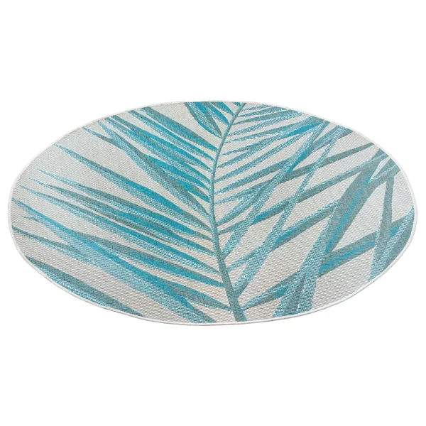 Northrugs In- & Outdoor Teppich Palm Türkis Creme Blau, 160 Cm Rund 3