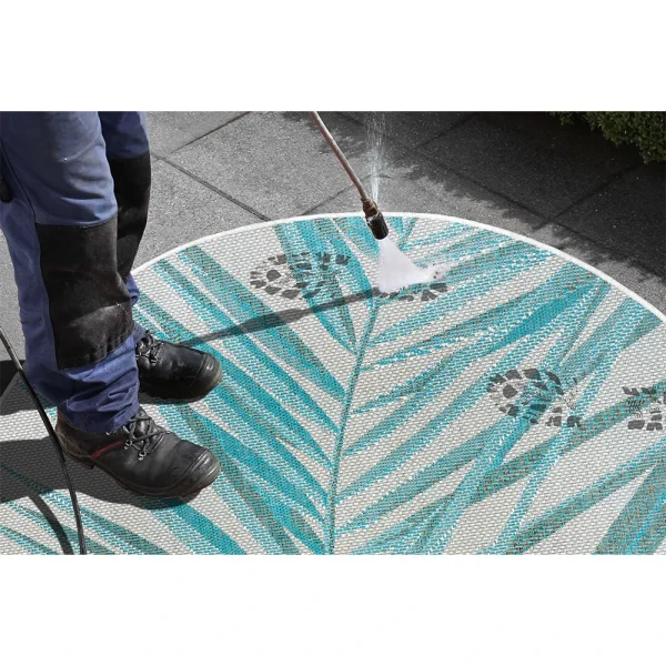Northrugs In- & Outdoor Teppich Palm Türkis Creme Blau, 160 Cm Rund 5