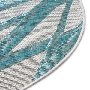 Northrugs In- & Outdoor Teppich Palm Türkis Creme Blau, 160 Cm Rund 19