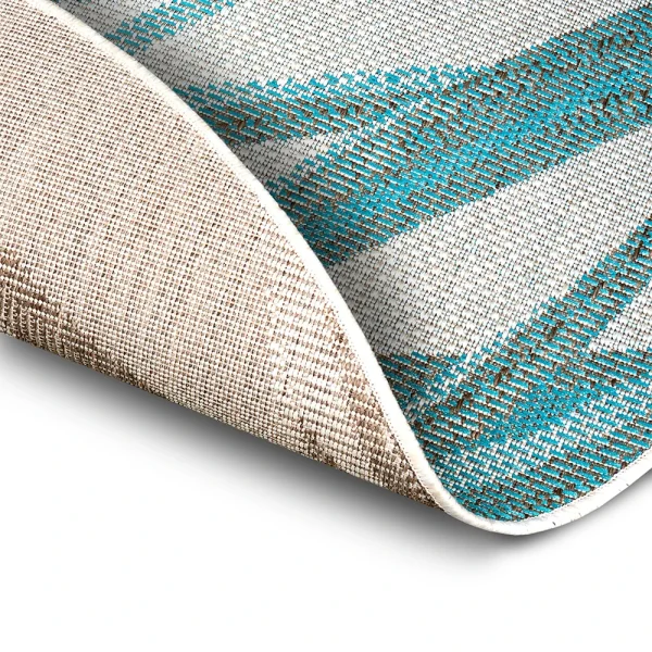 Northrugs In- & Outdoor Teppich Palm Türkis Creme Blau, 160 Cm Rund 8