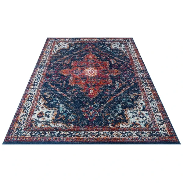 Nouristan Orientalischer Kurzflor Teppich Azrow Mitternachtsblau 3