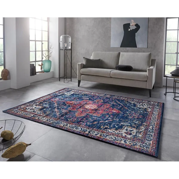 Nouristan Orientalischer Kurzflor Teppich Azrow Mitternachtsblau 5