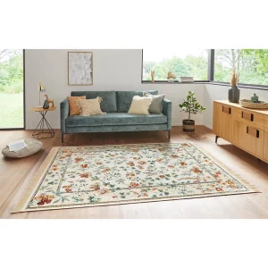 Nouristan Orientalischer Samt-Teppich Fransen Oriental Flowers Creme 15
