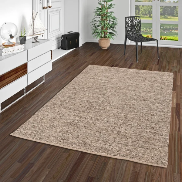 Pergamon Baumwolle Natur Kelim Teppich Easy Meliert In Braun 6