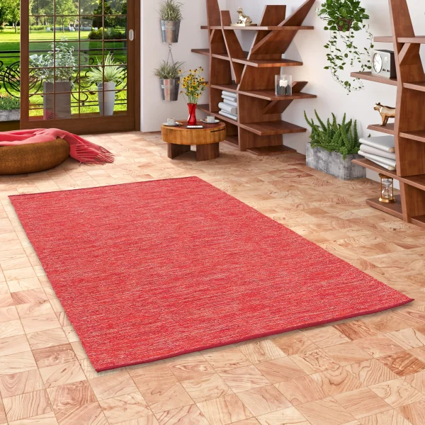 Pergamon Baumwolle Natur Kelim Teppich Easy Meliert In Rot 6