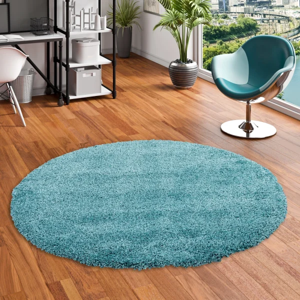 Pergamon Hochflor Langflor Shaggy Teppich Luxury Rund In Türkis 6