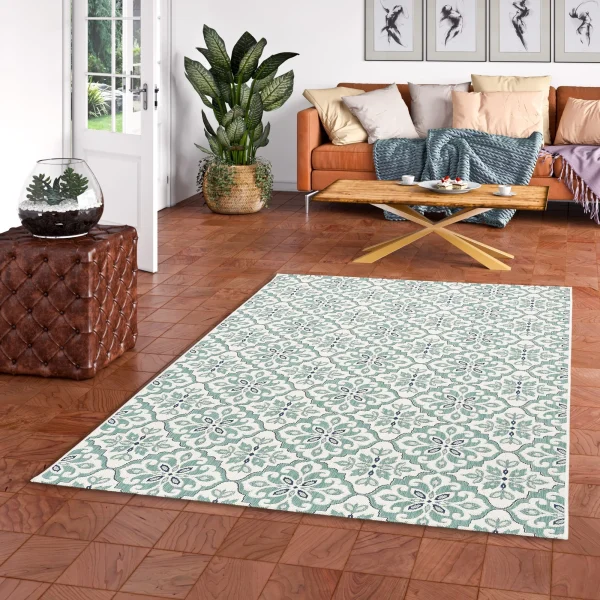 Pergamon In & Outdoor Teppich Carpetto Fliesenoptik In Mintgrün 6