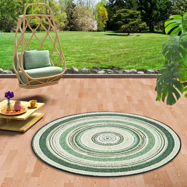 Pergamon In- Und Outdoor Teppich Carpetto Stripes Rund In Groen 6