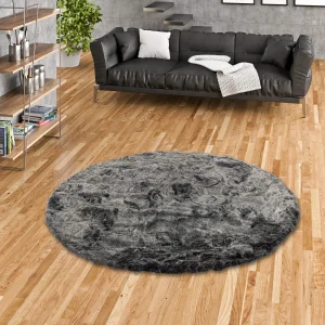Pergamon Luxus Super Soft Fellteppich Aspen Rund Meliert In Antraciet 15