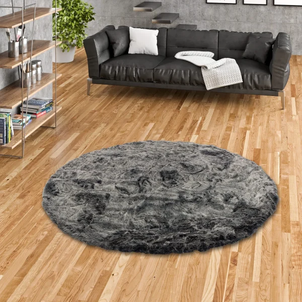 Pergamon Luxus Super Soft Fellteppich Aspen Rund Meliert In Antraciet 6