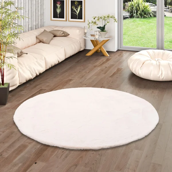 Pergamon Luxus Super Soft Fellteppich Plush Rund In Creme 6