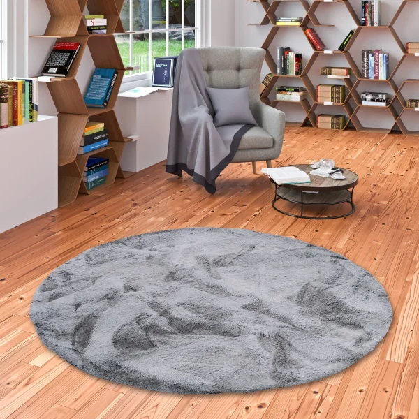 Pergamon Luxus Super Soft Fellteppich Plush Rund In Grau Meliert 4