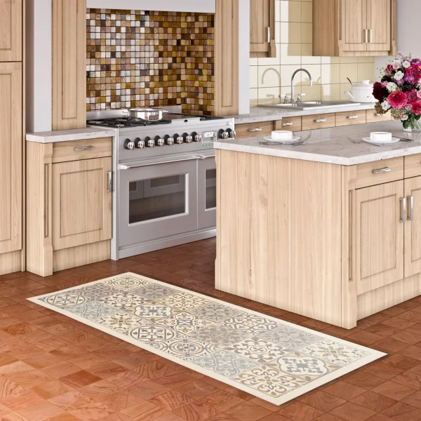 Pergamon Vinyl Teppich Küchenläufer Evora Fliesenoptik In Beige 6