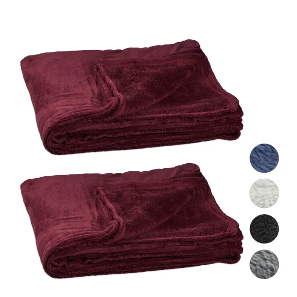 Relaxdays 2x Kuscheldecke In Bordeaux – (B)200 X (T)220 Cm 1