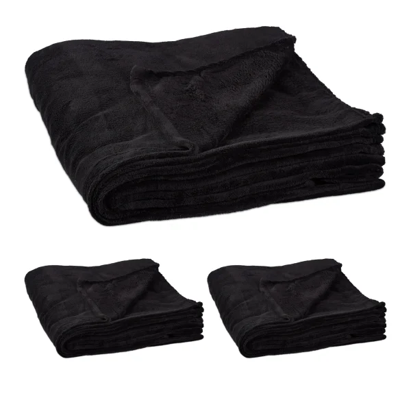 Relaxdays 3x Kuscheldecke In Schwarz – (B)200 X (T)220 Cm 1