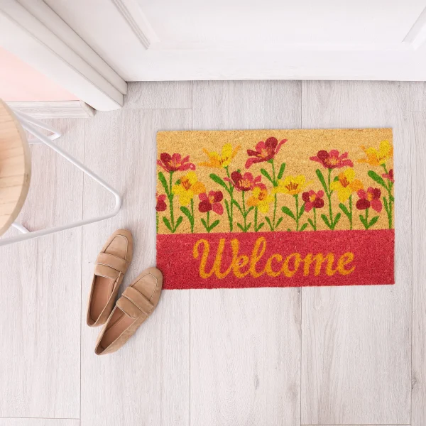 Relaxdays Fußmatte “Welcome Blumen” In Natur/ Rot – (L)60 X (B)40 Cm 3