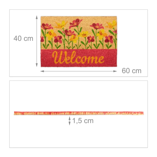 Relaxdays Fußmatte “Welcome Blumen” In Natur/ Rot – (L)60 X (B)40 Cm 5