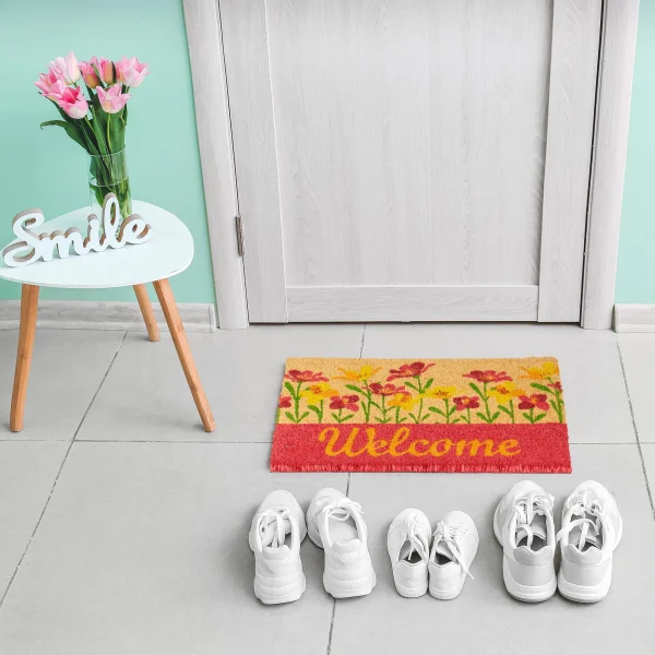 Relaxdays Fußmatte “Welcome Blumen” In Natur/ Rot – (L)60 X (B)40 Cm 6