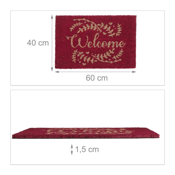 Relaxdays Kokosfußmatte “Welcome” In Rot – 40 X 60 Cm 5