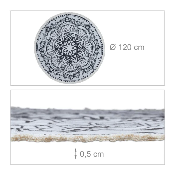 Relaxdays Teppich “Mandala” In Creme/ Schwarz – Ø 120 Cm 5