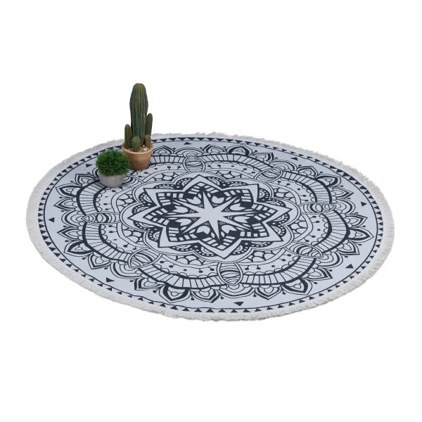 Relaxdays Teppich “Mandala” In Creme/ Schwarz – Ø 120 Cm 9