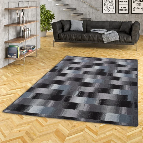 Snapstyle Designer Velour Teppich Mystic Karo In Blau Grau 6