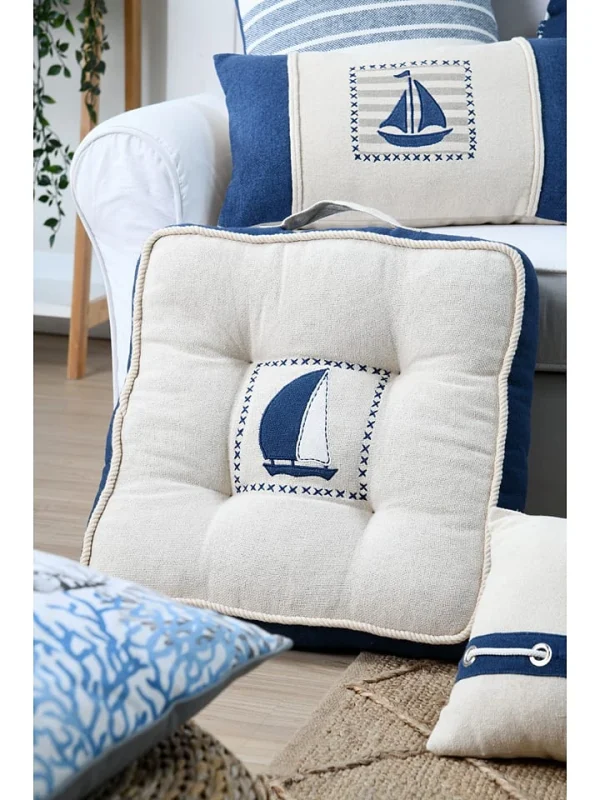 STOF France Bodenkissen “Catamaran” In Weiß/ Blau – (L)45 X (B)45 Cm 1