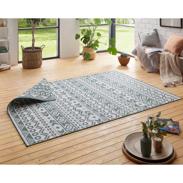 Teppich Boss In- & Outdoor Wendeteppich Aztec Grün/creme 4