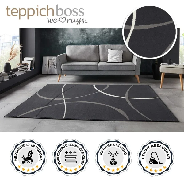 Teppich Boss Kurzflor Teppich Swing Dunkelgrau 3