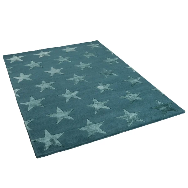 THEKO Natur Luxus Designer Teppich Viva Silk Sterne Petrol In Petrol 3