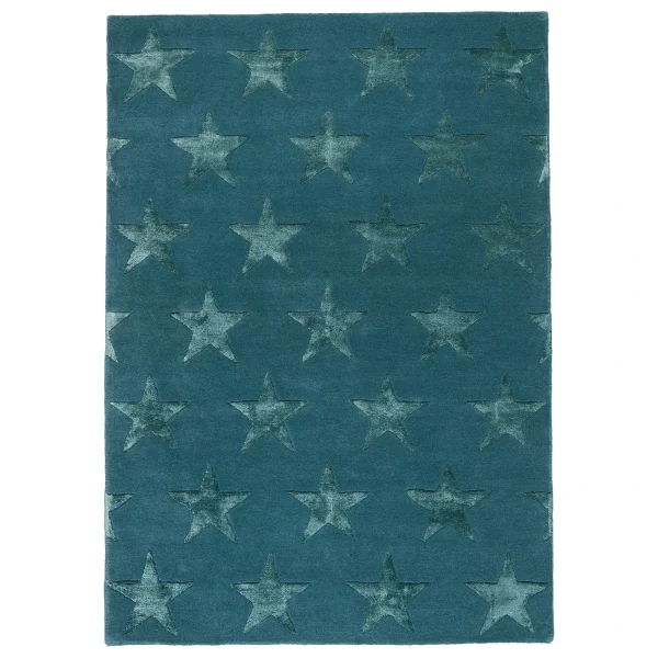 THEKO Natur Luxus Designer Teppich Viva Silk Sterne Petrol In Petrol 1