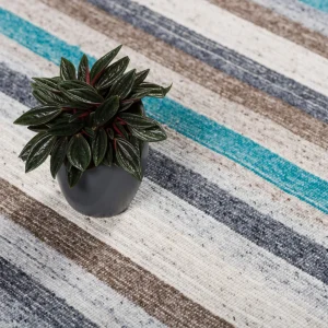 THEKO Natur Teppich Kelim Capri Streifen In Petrol 13