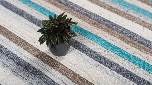 THEKO Natur Teppich Kelim Capri Streifen In Petrol 5